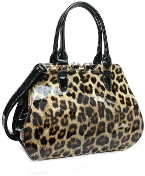 Leopard Patent Vegan Leather Handbag Satchel Handbag Purse