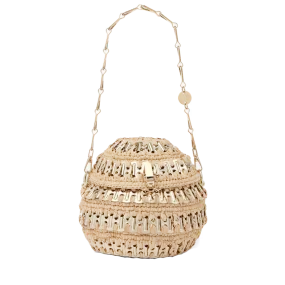 1969 Raffia and Brass Ball Bag