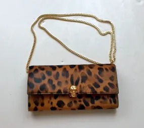 Alexander McQueen Skull Chain Clutch Bag in Calf Leopard