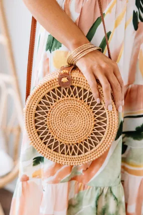 All In Favor Beige Brown Straw Purse