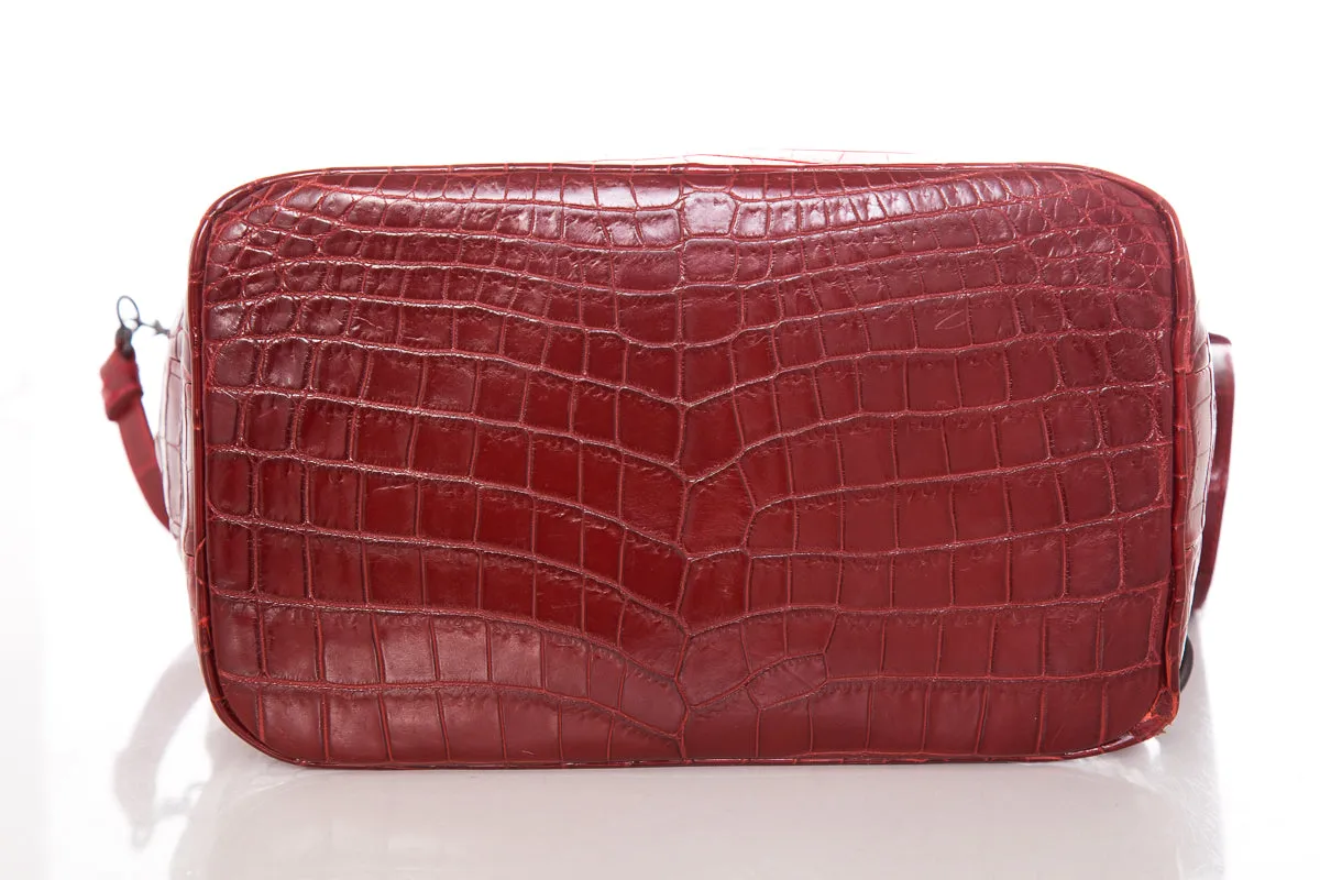 Bottega Veneta Red Vesuvio Croc Bucket Shoulder Bag