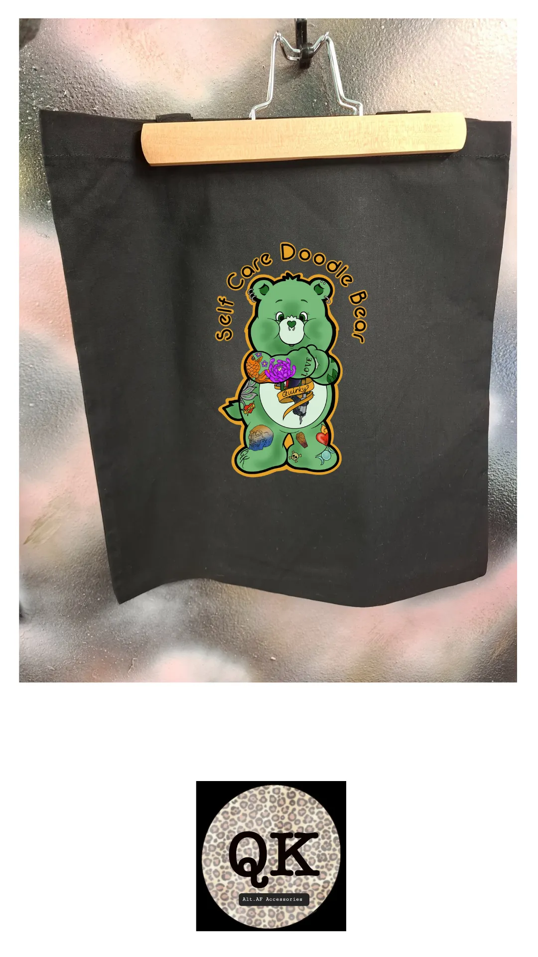 Doodle Bear Black Tote Bag