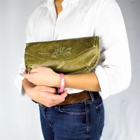 Hand Sewn Olive Green Armadillo Envelope Clutch in Leather