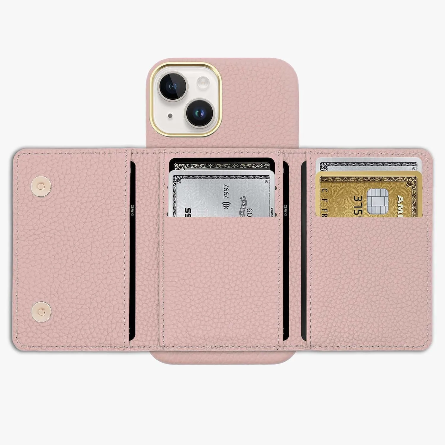 iPhone 15 Plus Leather Case with MagSafe Trifold Wallet Set