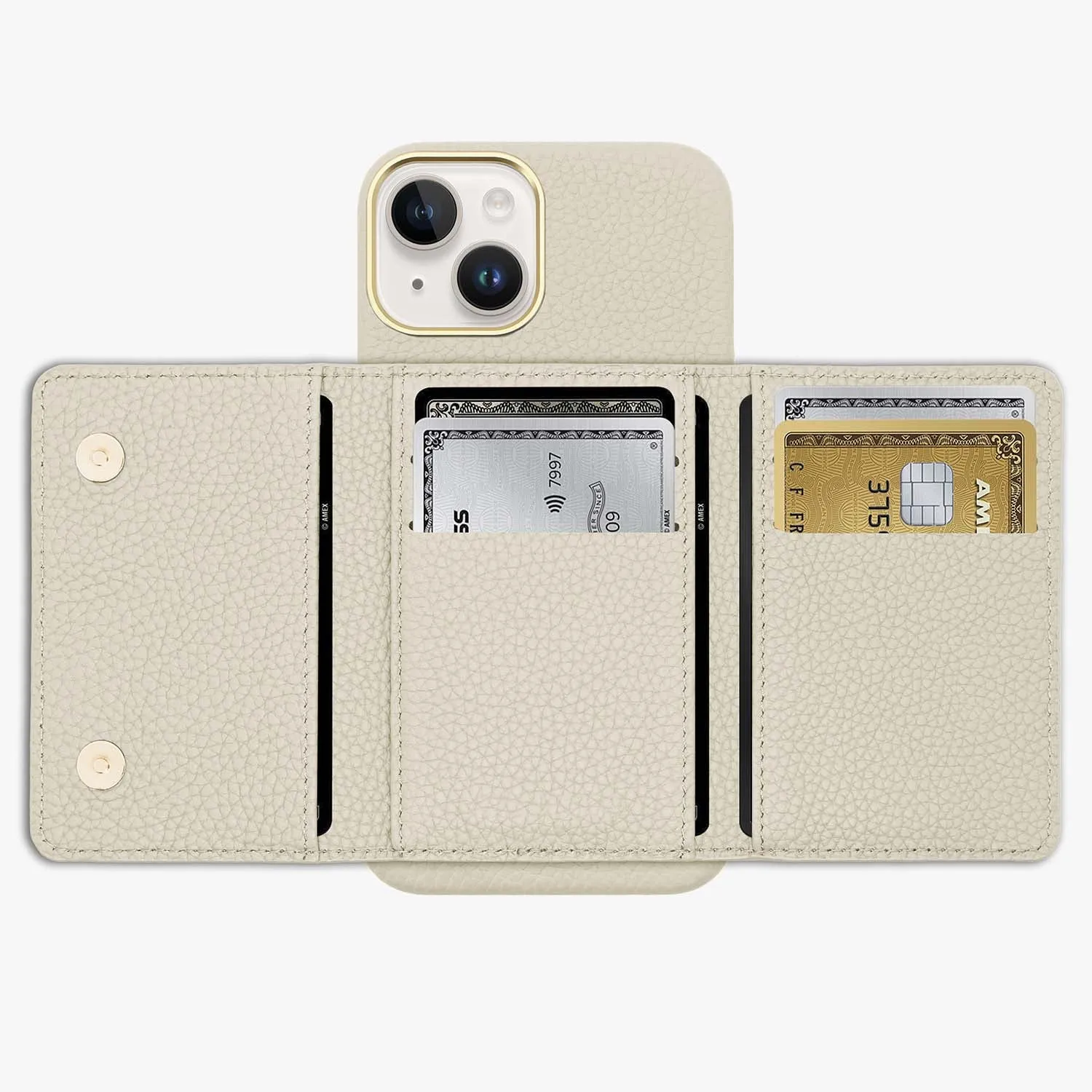 iPhone 15 Plus Leather Case with MagSafe Trifold Wallet Set