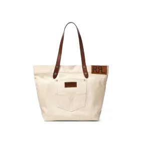 Leather-Trim Twill Tote Greige FINAL SALE