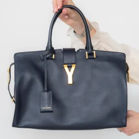 Saint Laurent Navy Chyc Leather Tote Bag